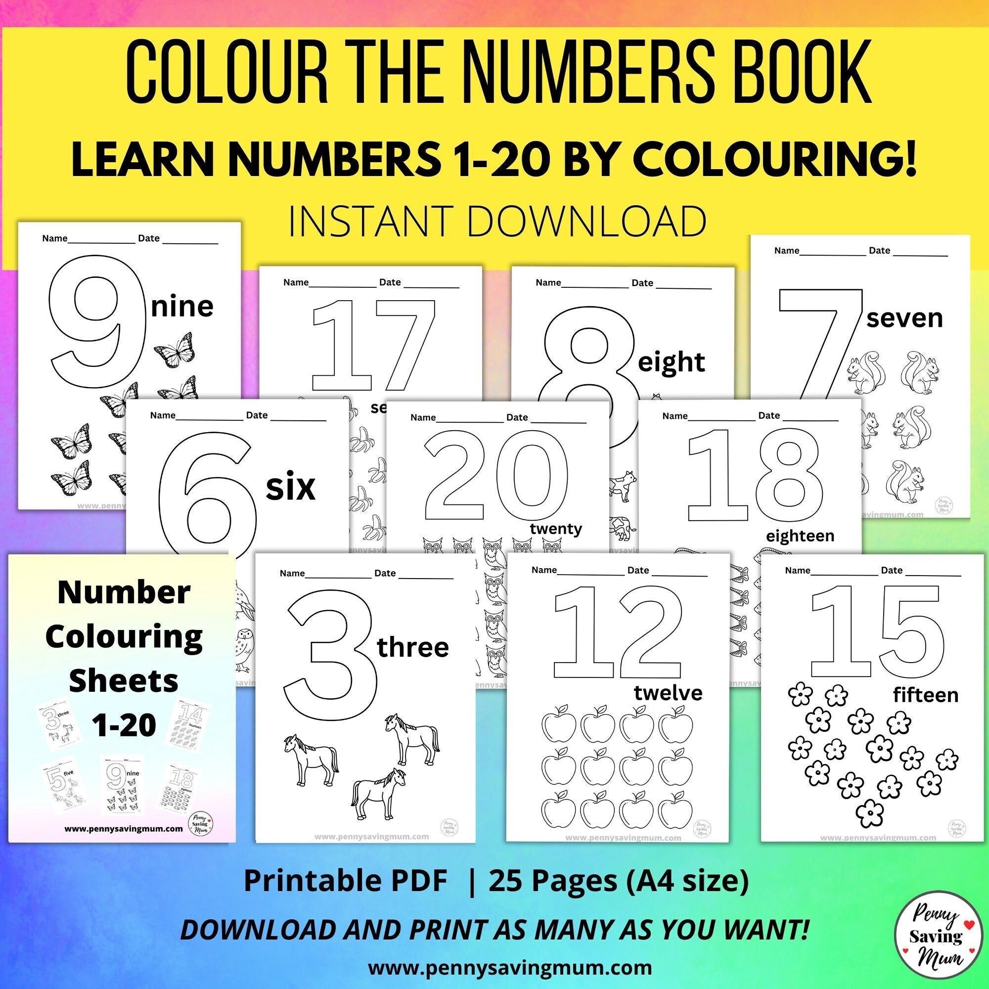 Number Colouring Worksheet Printables First Grade Year One Maths Colour ...