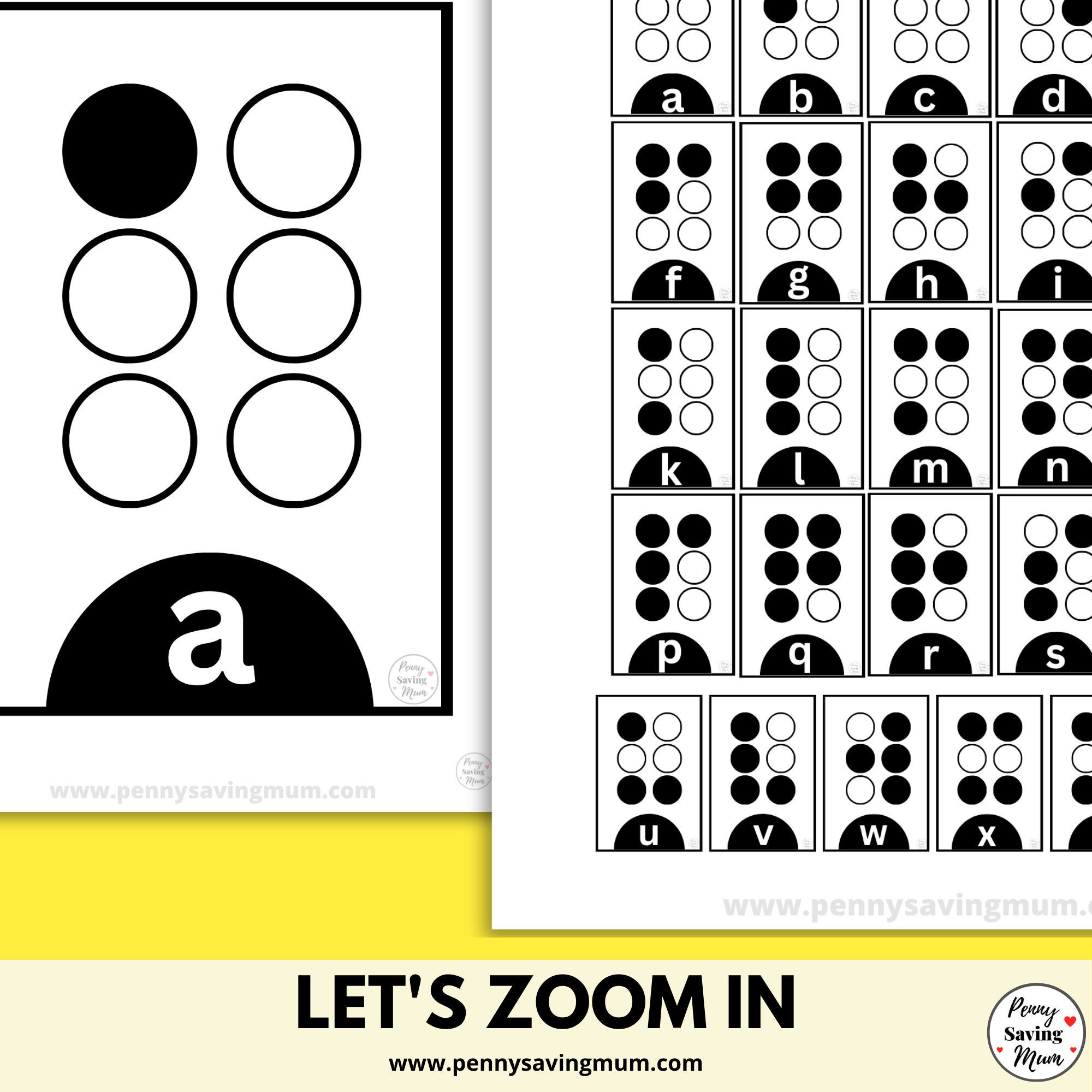 Braille Alphabet Flash Cards, Learn Braille Numbers, Large Print