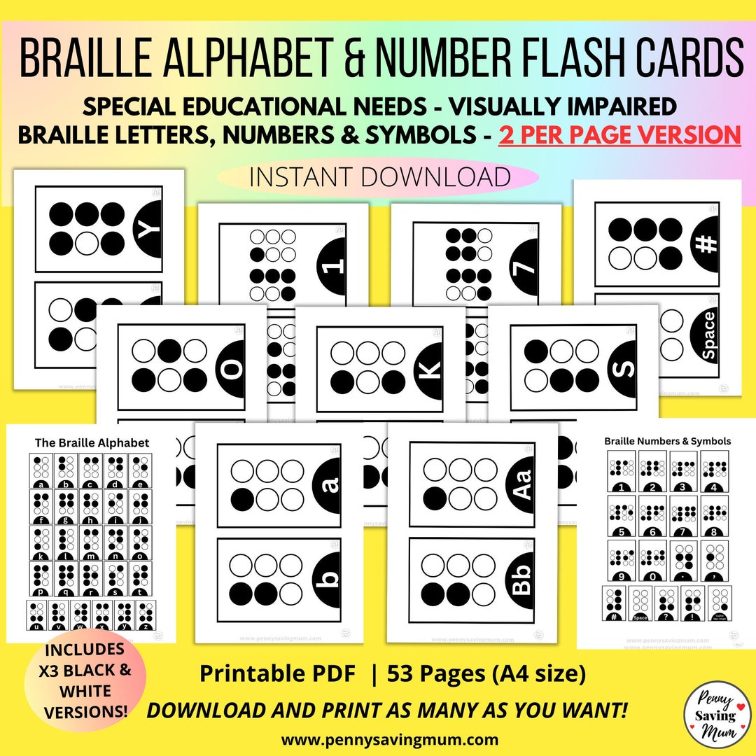 Braille Alphabet Flash Cards, Learn Braille Numbers, Special Educational Needs, Large Print, Visually Impaired, Black & White, 2 per Page - Etsy braille-alphabet-flash-cards-learn-braille-numbers-special-educational-needs-large-print-visually-impaired-black-white-2-per-page-etsy