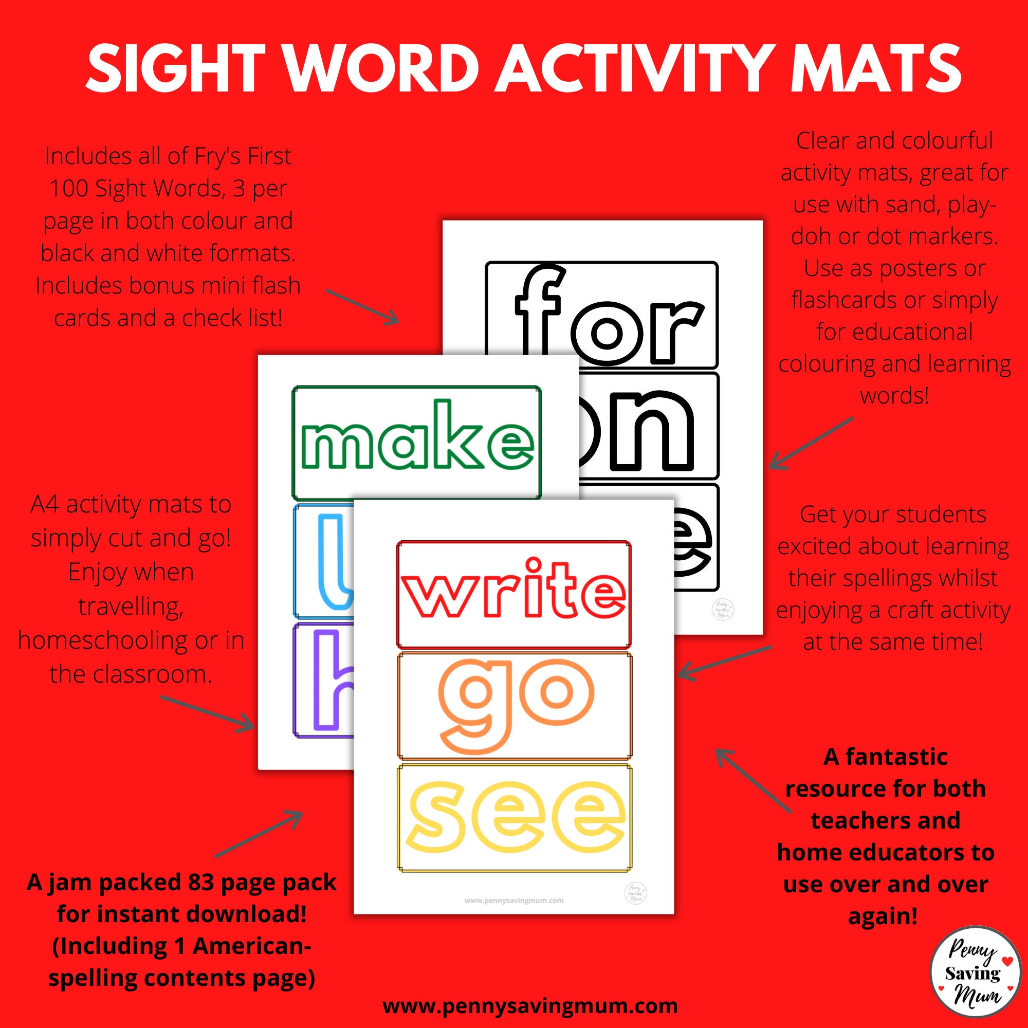Sight Word Activity Mats Fry's First 100 Words Printable - Etsy