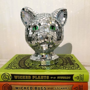 Disco Cat Bust | Cat Lover Decor | Mirror Jungle Jaguar | Leopard Mannequin Figurine | Funky Boho Maximalist