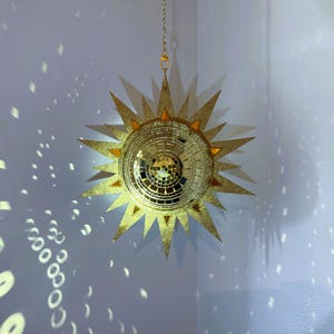 Hanging Disco Ball Sun | Funky Gold Mirror Suncatcher | Boho Maximalist Art | Dopamine Decor