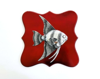 Mounted Disco Fish | Mirror Ball Tropical Fish | Funky Maximalist Art | Boho Dopamine Decor