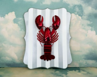 Mounted Disco Lobster | Mirrored Striped Wall Art