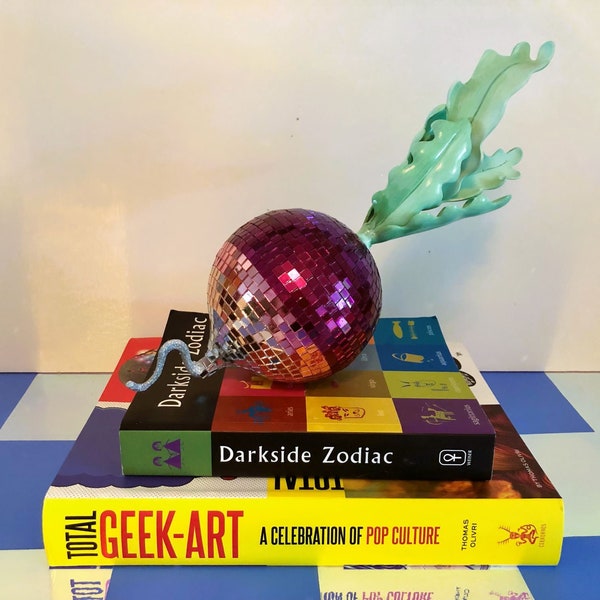 Disco Radish | Funky Food Mirror Art | Maximalist Pop Art Sculpture | Vegetable Decorative Object | Kitchen Art