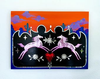 Western Horse Wall Art | Mirrored 3D Disco Painting | Retro Maximalist Equestrian Decor