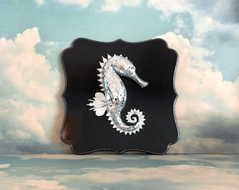 Mosaic Mirror Disco Seahorse Wall Art | 3D Coastal Sculpture