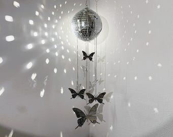Disco Butterfly Mobile: Mirror Ball Suncatcher, Maximalist Decor