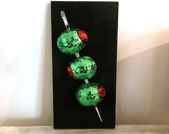 Disco Martini Olives | Funky Food 3D Bar Decor | Maximalist Mirror Pop Art