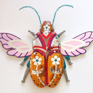 Orange Flower Disco Beetle | Maximalist Mirror Bugs | Funky 3D Insect Art | Dopamine Decor