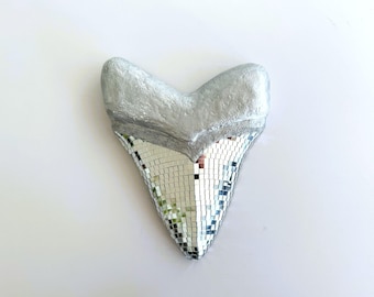 Disco Shark Tooth | Funky Faux Fossil Teeth | Maximalist Megalodon Replica | Boho Mirrored Dopamine Decor