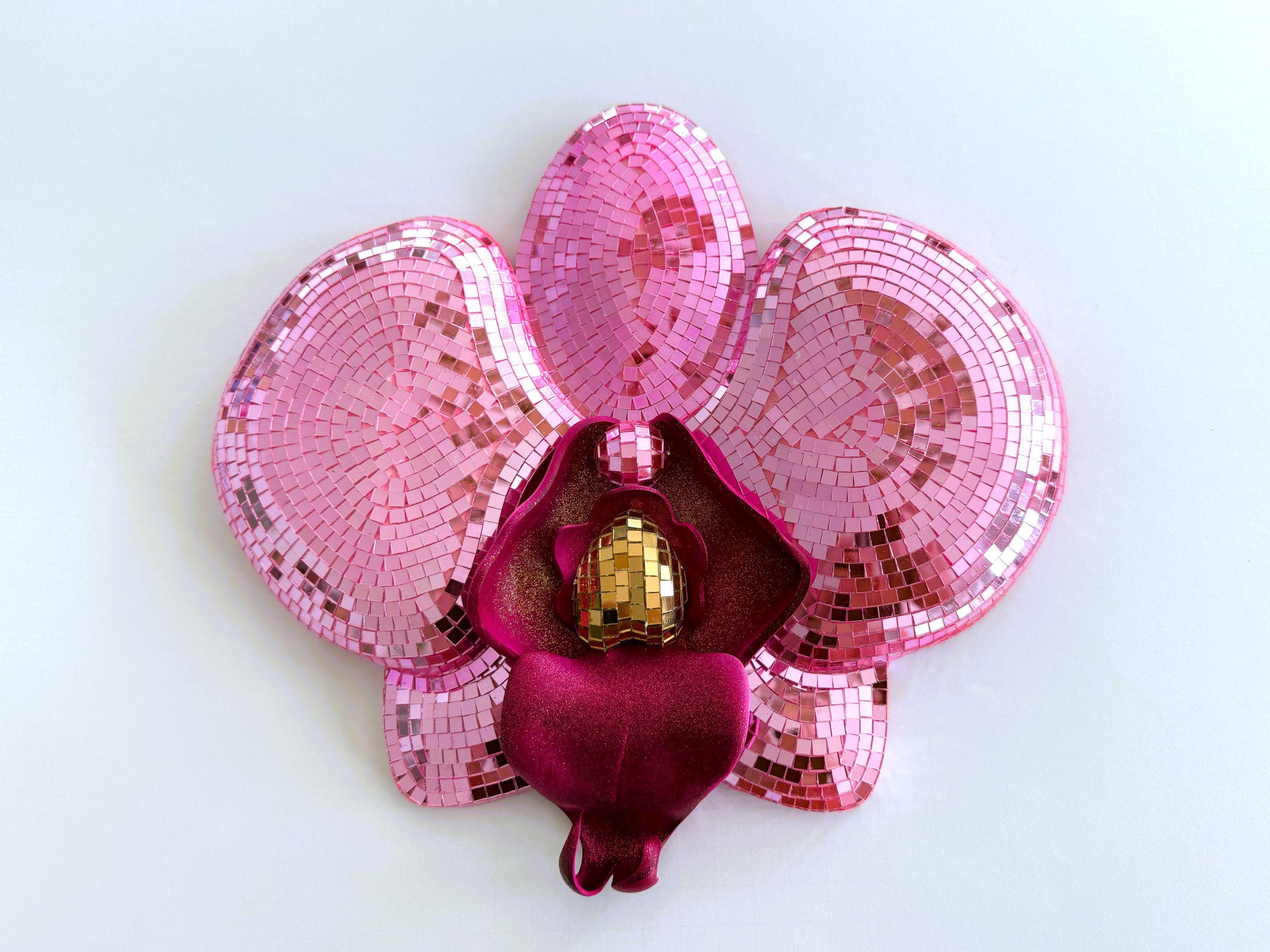 Disco Orchid | Maximalist Mirror Flower | Mosaic Dopamine Decor | Boho Floral Wall Sculpture
