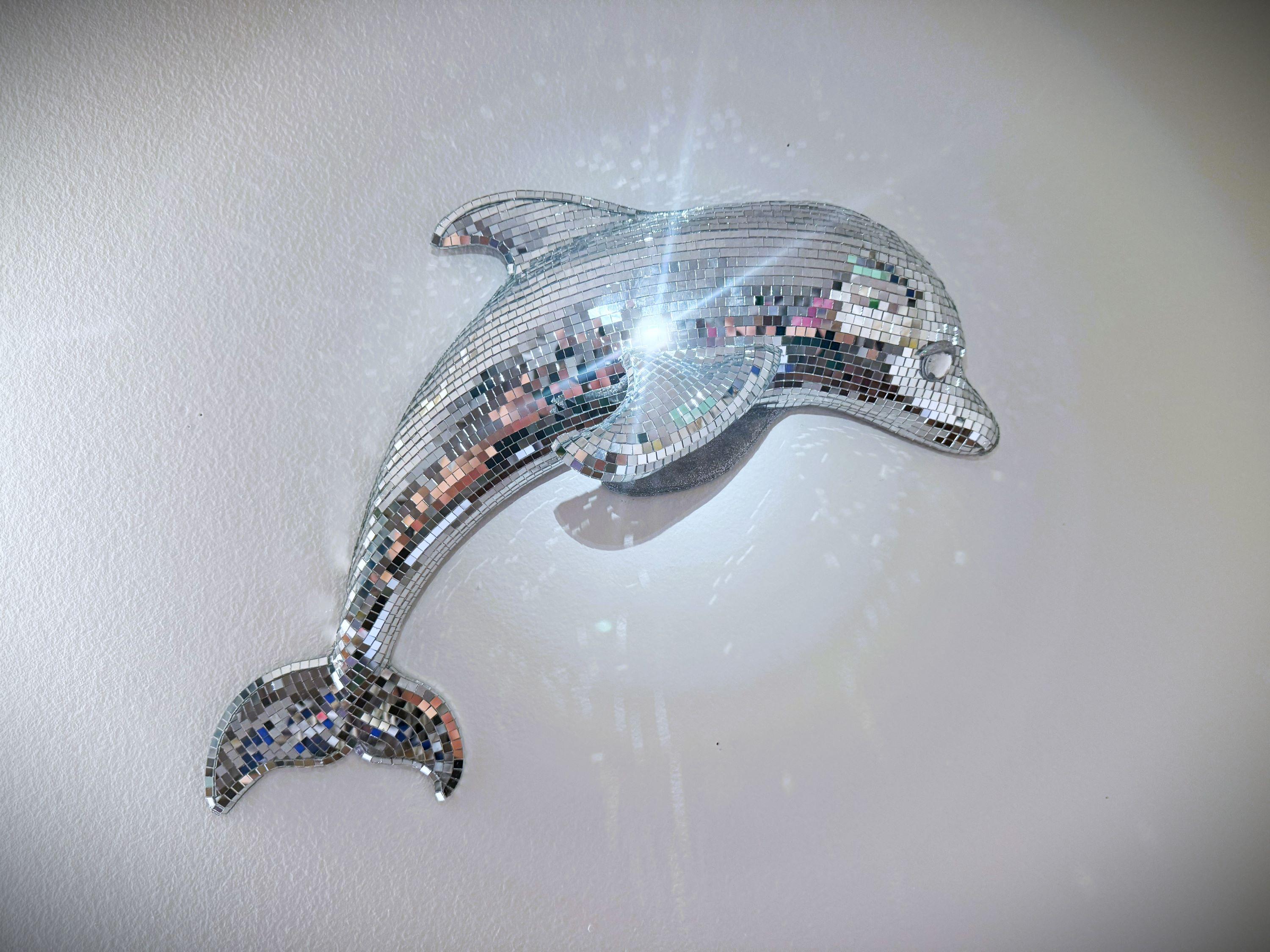 Disco Dolphin | Funky Animal Art | Maximalist Mirror Ball Mosaic