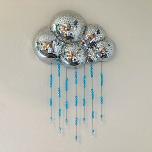 Disco Rain Cloud | Beaded Mirror Wall Hanging | Funky Maximalist Pop Art | Dopamine Decor