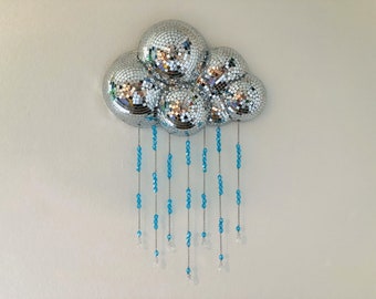 Disco Rain Cloud | Beaded Mirror Ball Wall Hanging | Funky Maximalist Art | Dopamine Decor