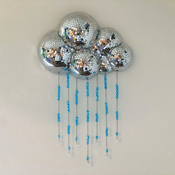 Disco Rain Cloud | Beaded Mirror Ball Wall Hanging | Funky Maximalist Art | Dopamine Decor