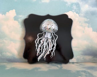 Disco Jellyfish Wall Art: Mirror Mosaic, Beaded Tendrils