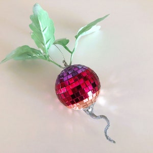 Disco Radish Ornament | Funky Food Holiday Decor | Vegetable Suncatcher | Mirror Plant Accent