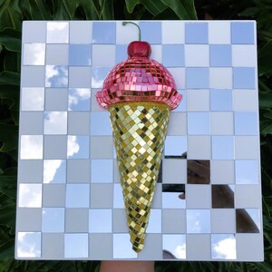 Disco Ice Cream Cone | Checkered Pop Art | 3D Funky Food | Maximalist Dessert Decor