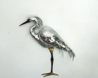 Disco Egret | Coastal Mirrored Heron | Dopamine Bird Decor