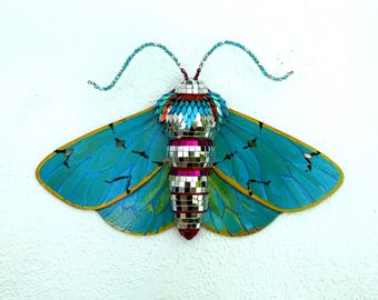 Disco Moth | Mirrored Insect Wall Art | Maximalist Painted Bug