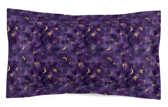 Pillow Sham, Purple Moon and Star Pattern, Bedding Decor, Bedroom Accent, Home Decor, Gift for Her, Nursery Decor, Celestial Pattern
