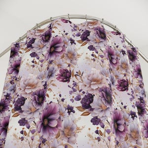 Elegant Purple and Gold Floral Polyester Shower Curtain Aesthetic Home Decor Cute Dorm Shower Curtain Boho Bathroom Decor Mom Gift for Her