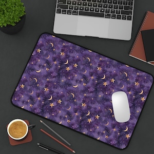 Boho Purple and Gold Cute Desk Mat Aesthetic Gothcore Lovers Mom Gift for Her Darkcore Celestial Desk Mat Stars and Moon Cosmic Galaxy Lover