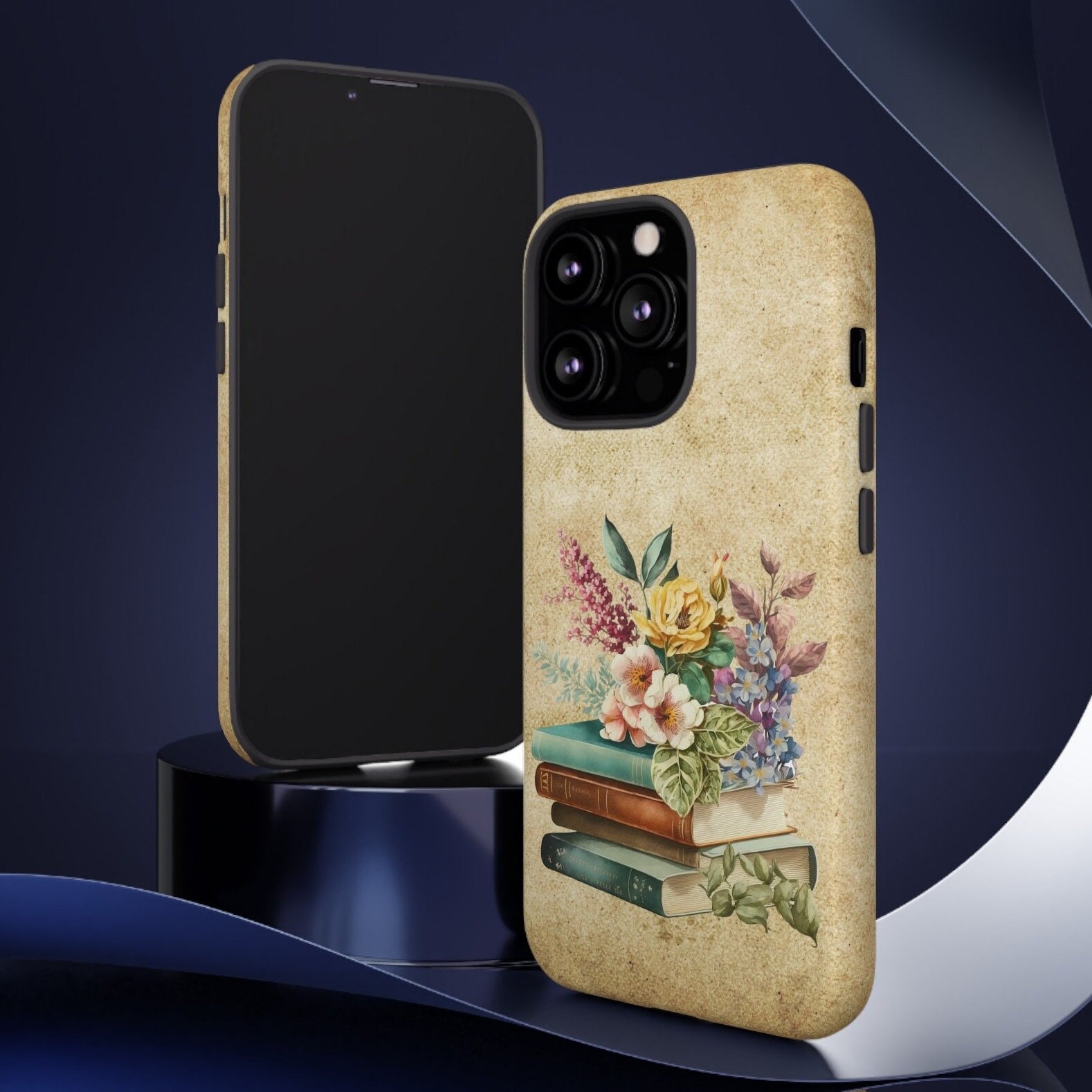 Vintage Book Aesthetic Flower Stacked Books Tough Phone Case Cell Phone ...
