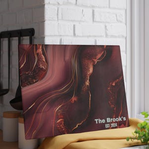 Personalized Burgundy Marble Glass Cutting Board: Custom Kitchen Decor