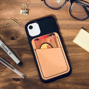 Cartera con tarjetero adhesivo de piel de grano completo, tarjetero para teléfono, tarjetero para tarjetas de crédito, piel para hombre, piel para mujer, billetera delgada, 2 bolsillos