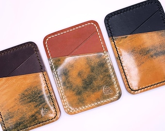 Cartera de Piel Cordovan Concha Rocado Verde, "el Solo", Tarjetero, Billetera Pequeña