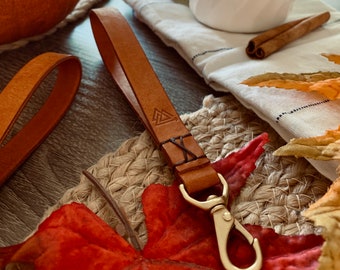 Pumpkin Spice Leather Wrist Strap Keychain, Lmited Edition Colorway, Fall, Double Sided Finished Leather, Keyring Wristlet, Made in USA