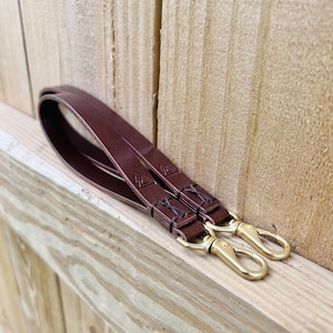 Dark Brown Leather Wrist Strap, Solid Brass Gold-Colored Clasp, Full-Grain Leather, Customizable