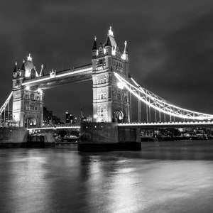 Monochrome Photograph of London Tower Bridge.