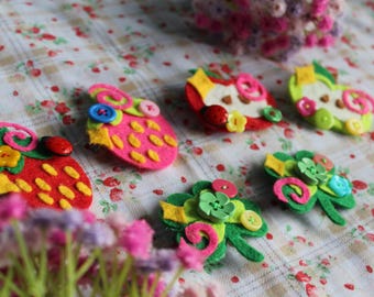 Whimsical fruit hairclips + clover!