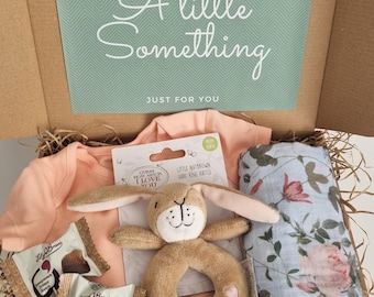 New Baby Gift Set: Plush Rattle, Muslin Cloth & Vest