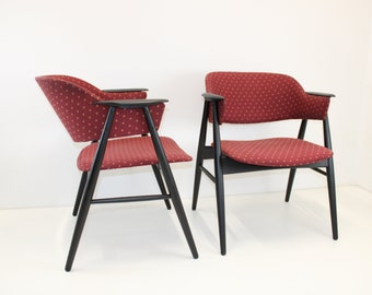 1 von 2 Vintage Sessel / Holzstuhl Von Stol Kamnik / Polsterstühle / Loungesessel 70er Jahre / Roter Mid-Century Sessel / Akzentstuhl