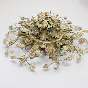 Chandelier From Maison Baguès / Original / Chandelier With Roses 40&#39;s / Flower Pendant Lights / Flower and Leaf Light