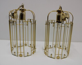 1 of 2 Mid Century Pendant Lamp/Hanging Lamp With Glass/Ceiling Light/Vintage Light/Retro Lamp/Brass Lamp/Living room Lamp