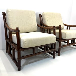 Pair Of Vintage Rattan Lounge Chairs / Gervasoni Bamboo Accent Chairs / Mid Century Modern Boho Armchairs / 1970 Chairs