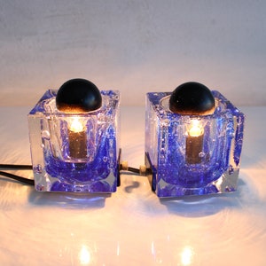 Pair Of Murano Lamps / Vintage Small Glass Lamps / Handmade By Italy / Bedside Lamps / 70&#39;s Night Lamps / Murano Blue Glass