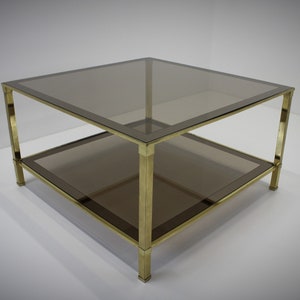 Vintage Messing Couchtisch 70s / Rauchglas / Hollywood Regency Tisch / italienischer Couchtisch