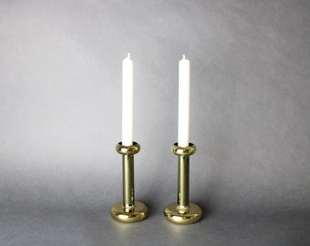 Pair Of Vintage Candlestick Holders/Round Candlestick/Gilded Candlesticks/MCM Candle Holders/Metal Gold Stand For Candle/Art Candle Holder