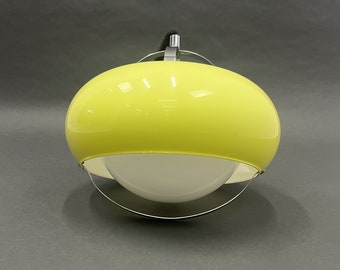 Vintage Yellow Pendant Lamp/Space Age Ceiling Fixture Light/Mid Century Modern Hanging Lamp/Italy Lamp 70's/Atomic Light/Large Yellow Glass