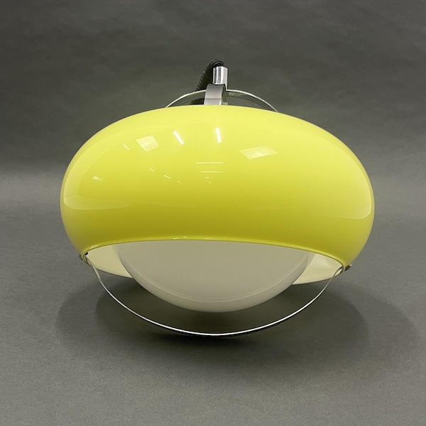 Vintage Yellow Pendant Lamp/Space Age Ceiling Fixture Light/Mid Century Modern Hanging Lamp/Italy Lamp 70's/Atomic Light/Large Yellow Glass