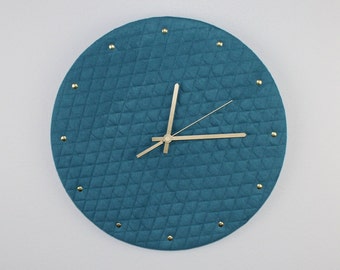 Turquoise Wall Clock/Design Clock/Large Wall Clock/Modern Wall Clock/Microfibre Wall Clock/Round Clock/Handmade Clock/Silent Wall Clock