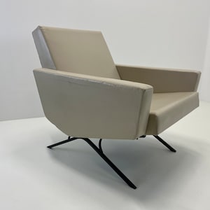 Vintage Sessel/MCM Clubsessel/Retro Sessel/Desiger Lounge Chair/Beiges Kunstleder/Space Age Italienisches Design/Ruhig