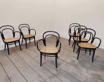 Juego de 6 sillas Thonet de madera curvada con asientos de mimbre – Asientos vintage de estilo clásico de café vienés