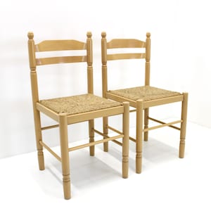 Coppia di sedie da pranzo in legno vintage / sedie con legno e corda / stile Vico Magistretti / sedie da pranzo / sedie con sedili in corda